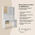 Birou Adore London cu biblioteca, Alb - Stejar, 120x196x60 cm, detaliu produs
