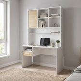 Birou Adore London cu biblioteca, Alb - Stejar, 120x196x60 cm, imagine suplimentara