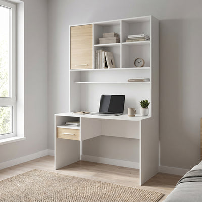Birou Adore London cu biblioteca, Alb - Stejar, 120x196x60 cm, imagine suplimentara