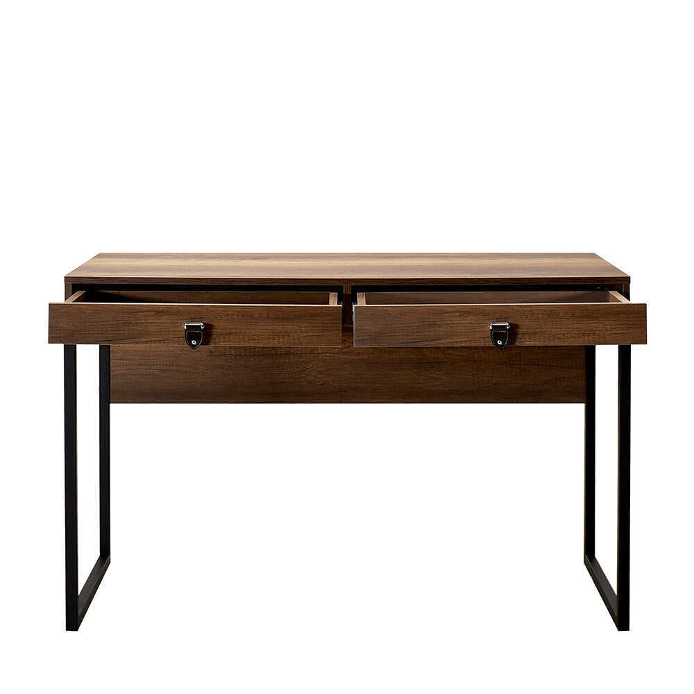 Birou Adore Profile cu cadru metalic si 2 sertare, Maro, 120x79x60 cm