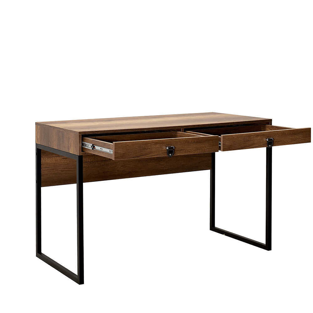 Birou Adore Profile cu cadru metalic si 2 sertare, Maro, 120x79x60 cm