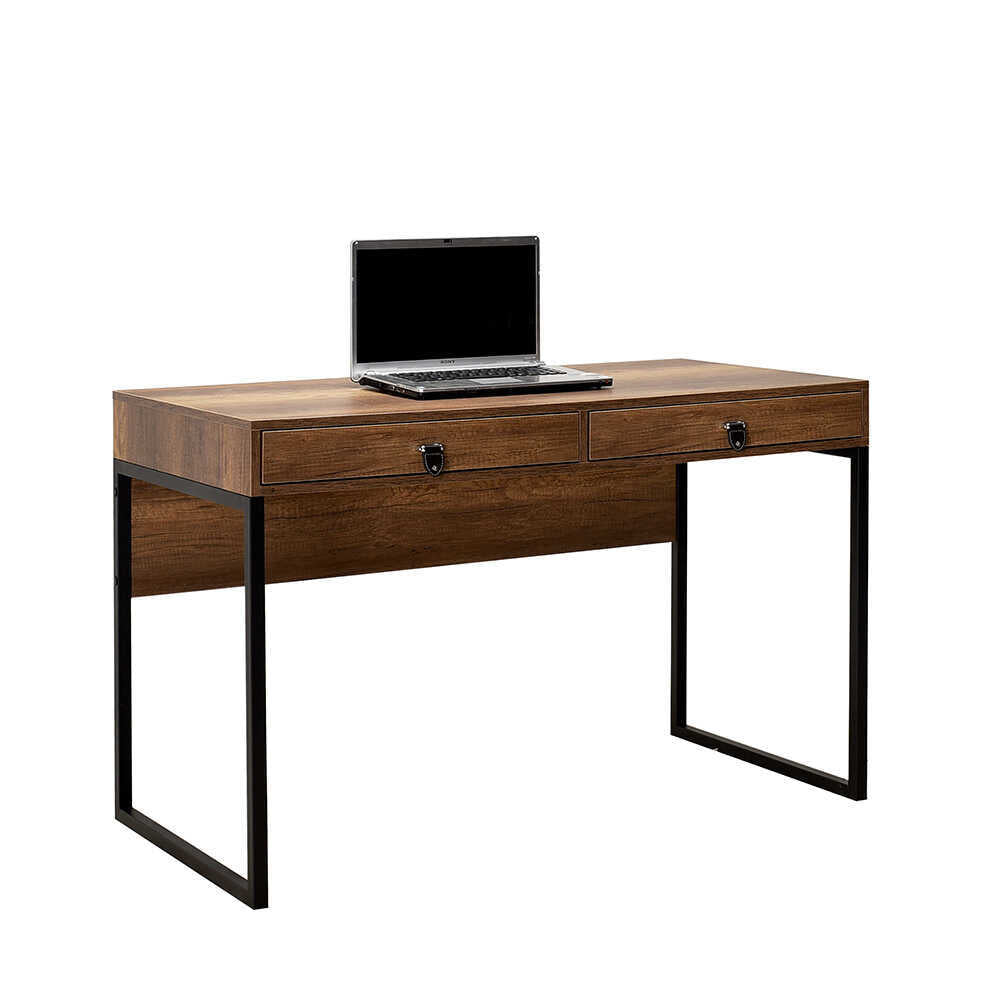 Birou Adore Profile cu cadru metalic si 2 sertare, Maro, 120x79x60 cm