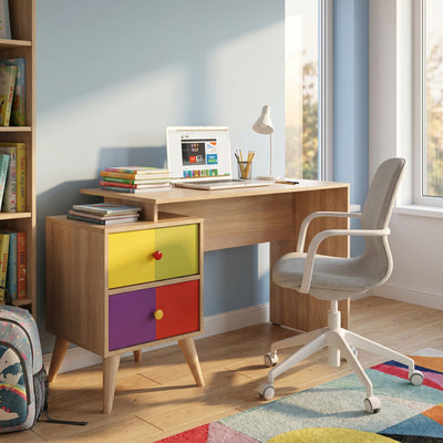 Birou Adore Rainbow, cu 2 sertare, Sonoma, 128 x 75 x 57