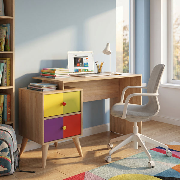 Birou Adore Rainbow, cu 2 sertare, Sonoma, 128x75x57 cm