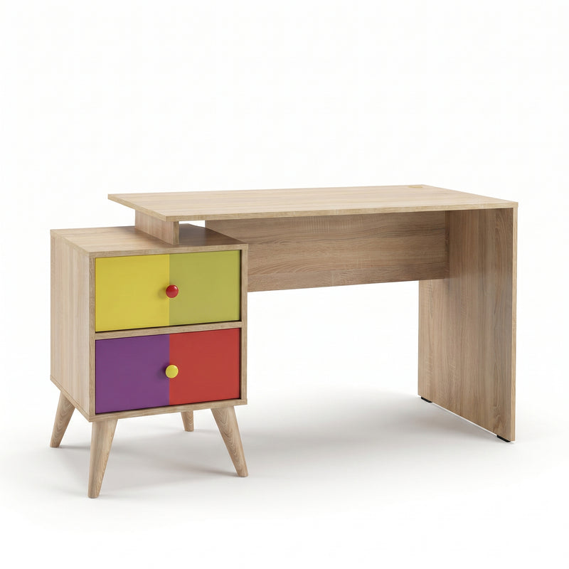 Birou Adore Rainbow, cu 2 sertare, Sonoma, 128 x 75 x 57