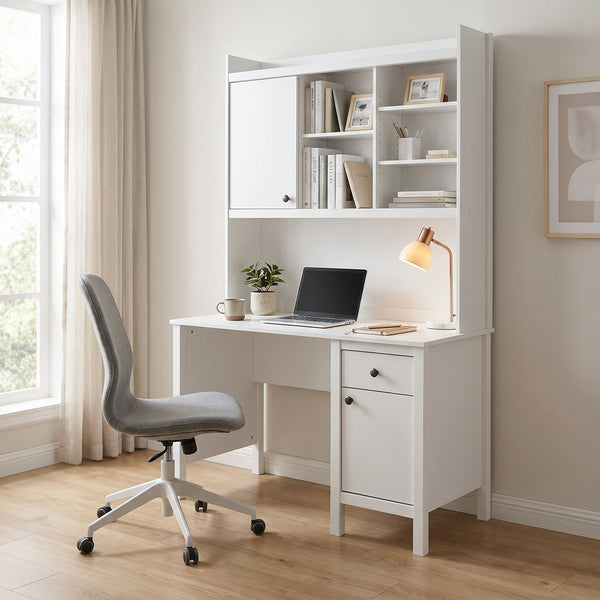 Birou Adore Rustic cu biblioteca, Alb, 120x193x60 cm