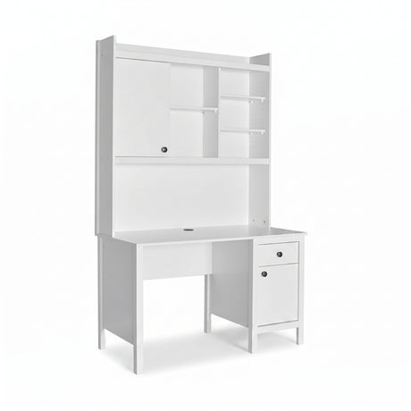 Birou Adore Rustic cu biblioteca, Alb, 120 x 193 x 60 cm