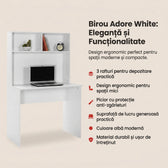 Birou Adore White cu biblioteca, Alb, 90x148x52 cm, detaliu produs