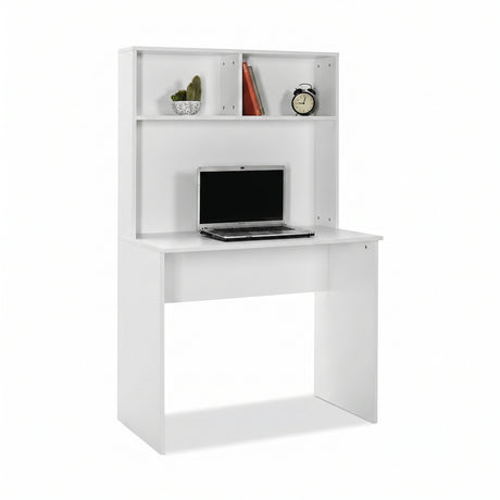 Birou Adore White cu biblioteca, Alb, 90x148x52 cm