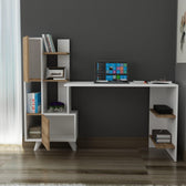 Birou Alis  cu Biblioteca cu usi si rafturi, Alb, 170 x 120 x 60 cm
