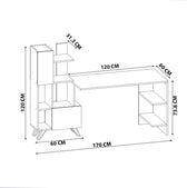 Birou Alis  cu Biblioteca cu usi si rafturi, Alb, 170 x 120 x 60 cm