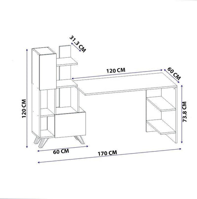 Birou Alis  cu Biblioteca cu usi si rafturi, Alb, 170 x 120 x 60 cm