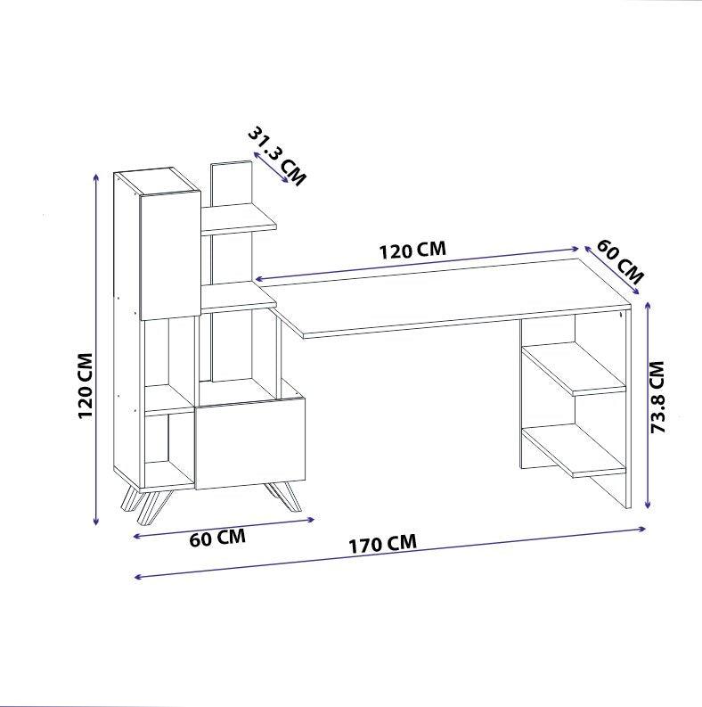 Birou Alis  cu Biblioteca cu usi si rafturi, Alb, 170 x 120 x 60 cm