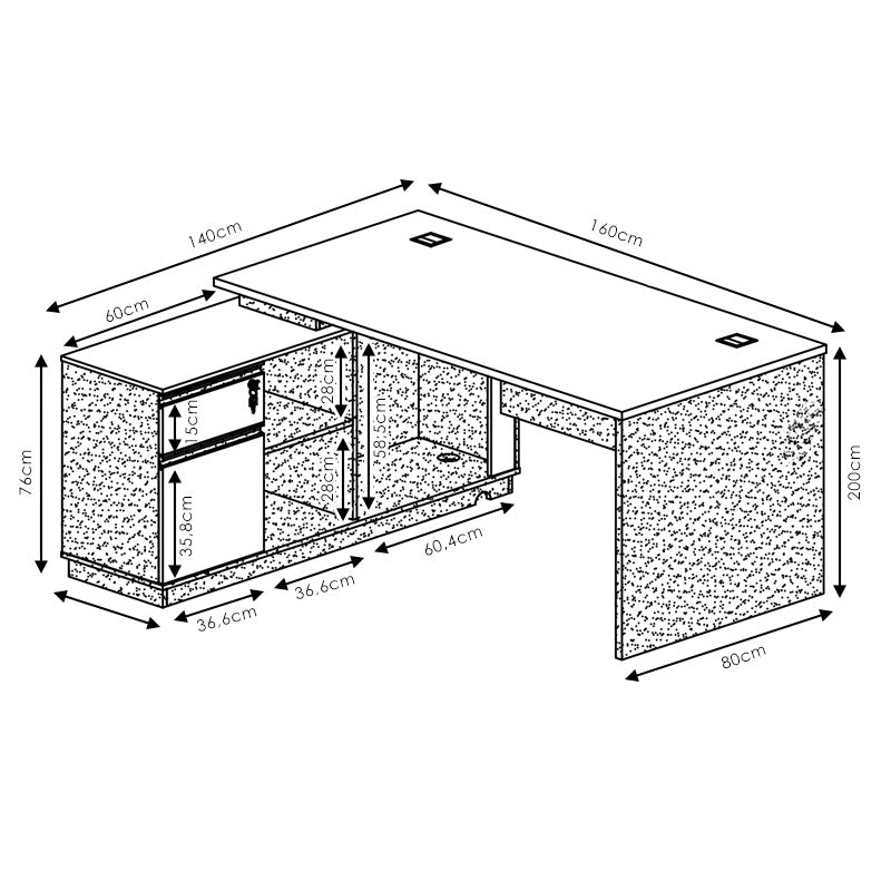 Birou birou colt stanga Oscar, nuc-antracit, 160x140x76 cm