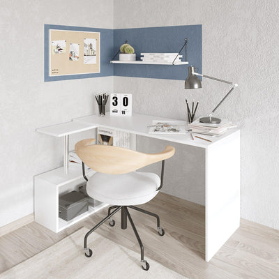 Birou Colt Estelle cu rafturi, Alb, 130 x 74 x 94 cm