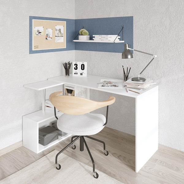 Birou Colt Estelle cu rafturi, Alb, 130x74x94 cm
