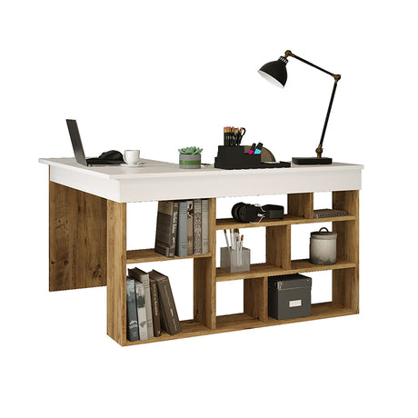 Birou colt Rosaline, Alb - Stejar, 120x129x72 cm