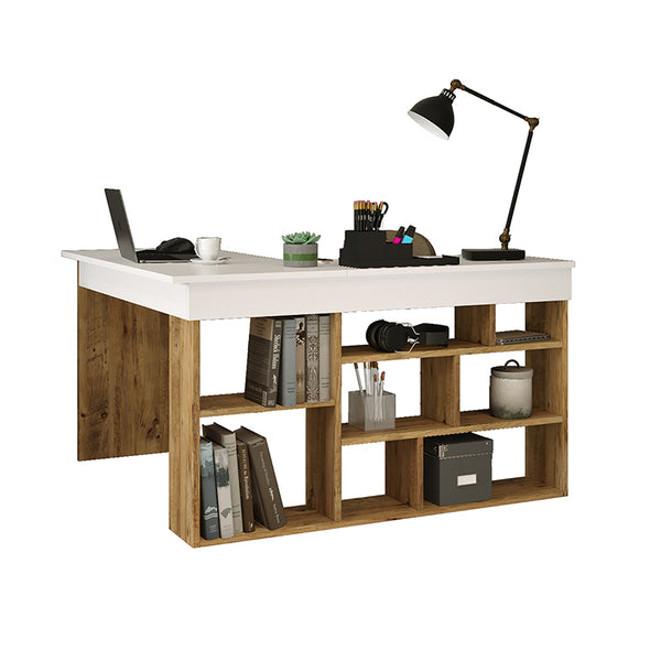 Birou colt Rosaline, Alb - Stejar, 120x129x72 cm