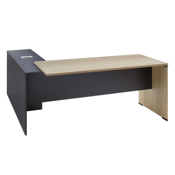 Birou reversibil Lotus, Negru - Stejar, 180x140x75 cm