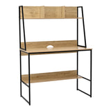Birou cu raft Herbey, Stejar cu picior negru metalic, 100x48x139 cm