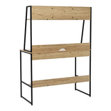 Birou cu raft Herbey, Stejar cu picior negru metalic, 100x48x139 cm