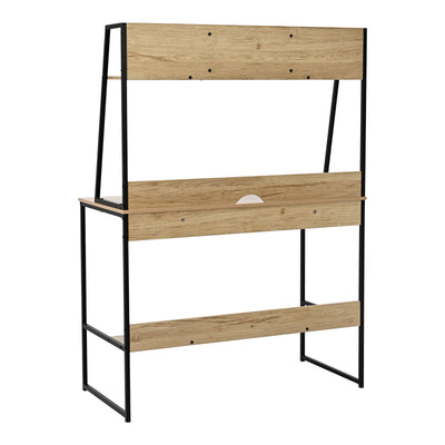 Birou cu raft Herbey, Stejar cu picior negru metalic, 100x48x139 cm, detaliu produs