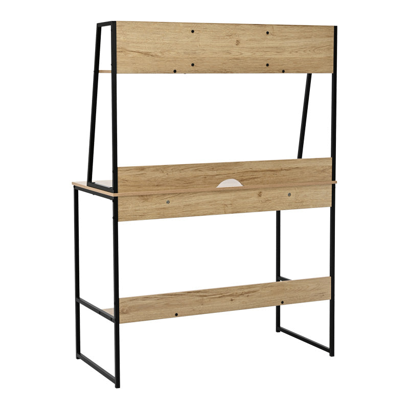 Birou cu raft Herbey, Stejar cu picior negru metalic, 100x48x139 cm, detaliu produs