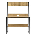 Birou cu raft Herbey, Stejar cu picior negru metalic, 100x48x139 cm, perspectiva suplimentara