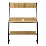 Birou cu raft Herbey, Stejar cu picior negru metalic, 100x48x139 cm
