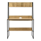 Birou cu raft Herbey, Stejar cu picior negru metalic, 100x48x139 cm, perspectiva suplimentara