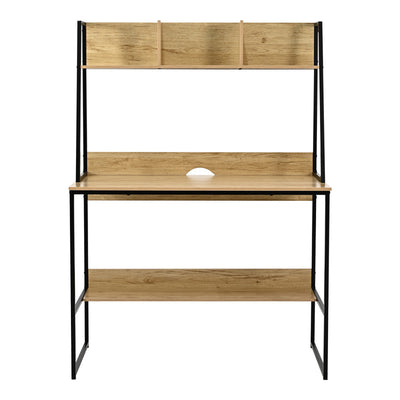 Birou cu raft Herbey, Stejar cu picior negru metalic, 100x48x139 cm, perspectiva suplimentara