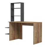 Birou Bivoro cu raft, 140x55x150 cm - Stejar-Gri
