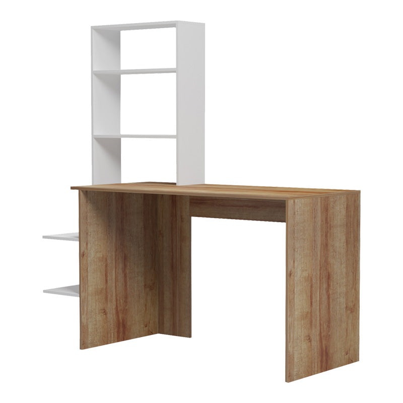 Birou Bivoro cu raft, 140x55x150 cm - Stejar-Alb