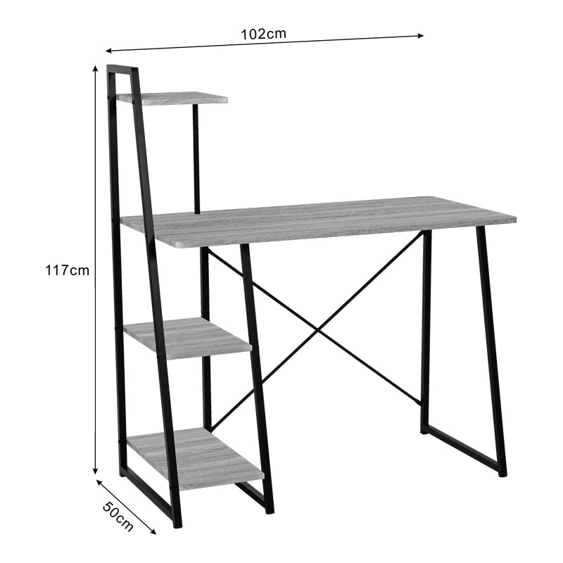 Birou cu rafturi Deckstor, metal și Lemn, Stejar, 102x50x117 cm, foto produs 6