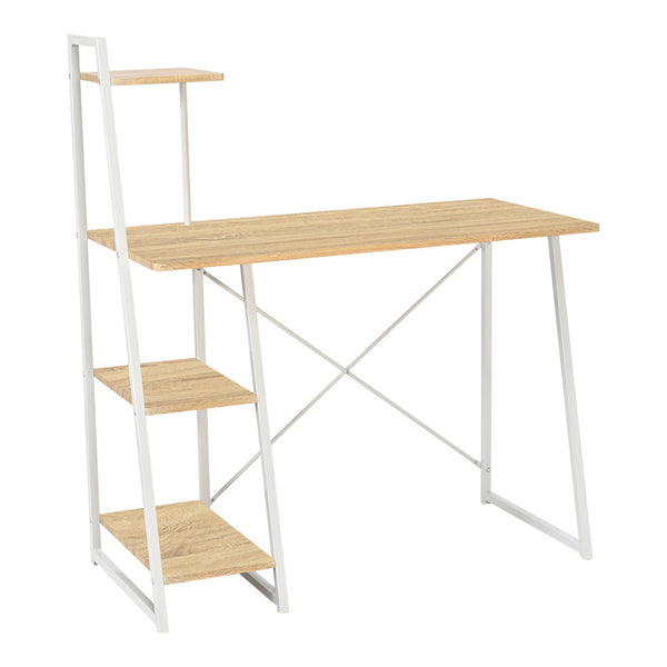Birou cu rafturi Deckstor, Stejar, albe, 102x50x117 cm