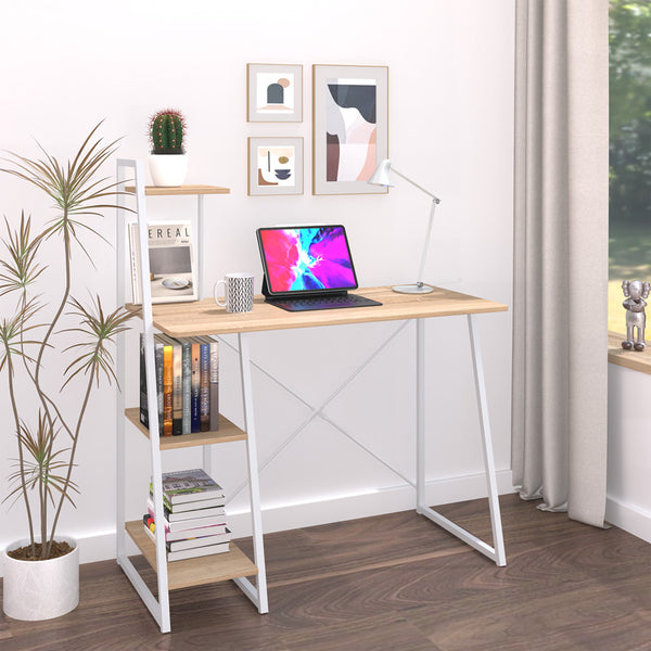 Birou cu rafturi Deckstor, Stejar, albe, 102x50x117 cm
