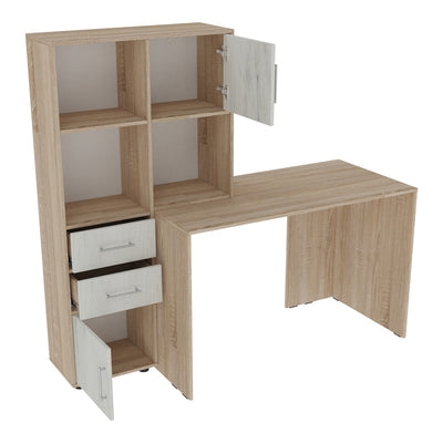 Birou cu rafturi pentru carti Scarlet, Lemn, Sonoma-Alb, 161x60x150 cm, detaliu produs