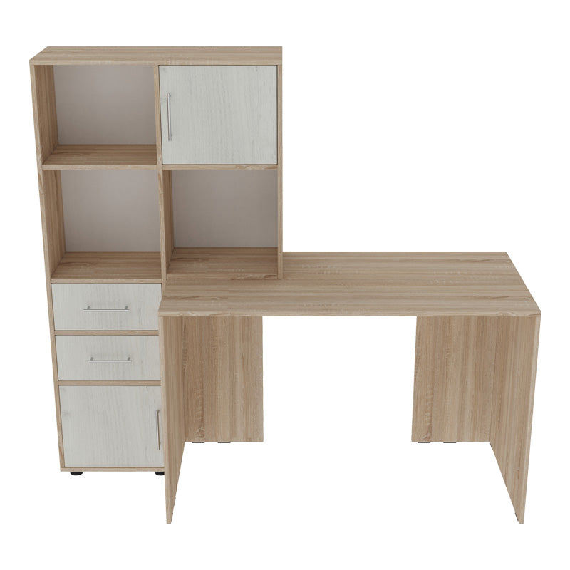 Birou cu rafturi pentru carti Scarlet, Lemn, Sonoma-Alb, 161x60x150 cm, perspectiva suplimentara