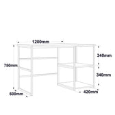 Birou Dario cadru metal cu rafturi Dreapta, Negru -Stejar, 120 x 75 x 60 cm