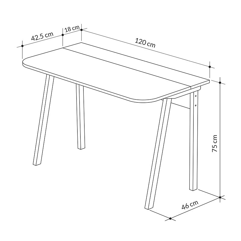 Birou Malia, 120x60x75 cm - Alb-Natural-Gri