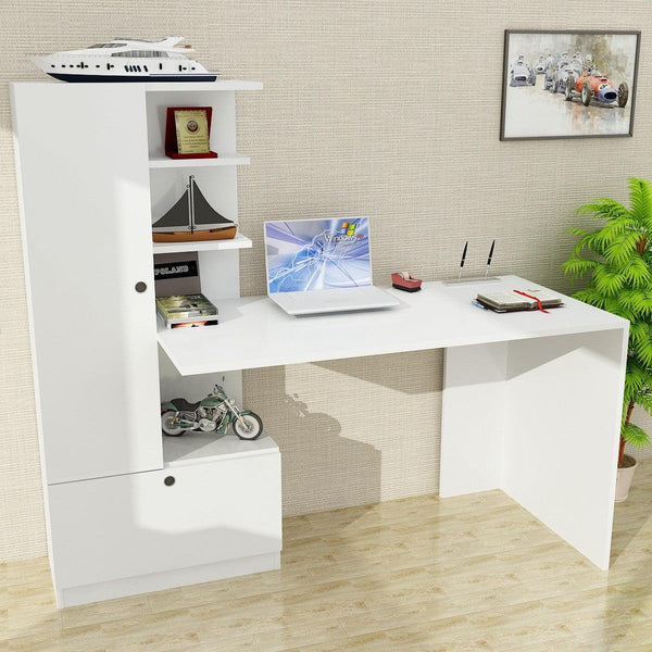 Birou Domingos cu 2 usi rafturi, Alb, 150x140x62 cm