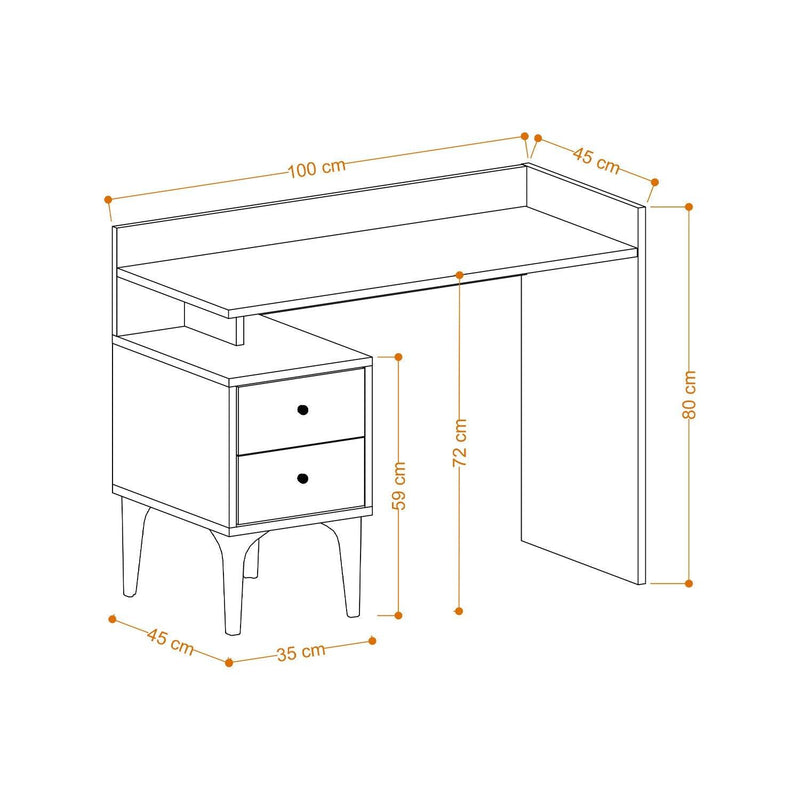 Birou Dow cu 2 sertare, Alb, 100 x 80 x 45 cm
