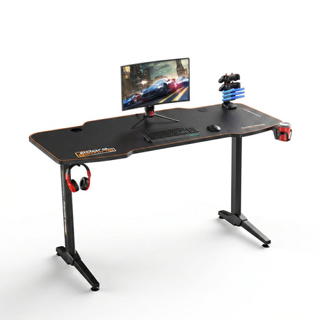 Birou Gaming Adore Carbon Series X9, 140 x 66 x 75 cm, suprafata carbon, mousepad, USB gamepad holder, suport pentru casti si pahar, cutie cabluri