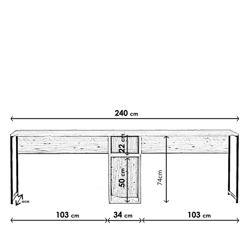 Birou Ikili L196, Bej, 240x74x60 cm