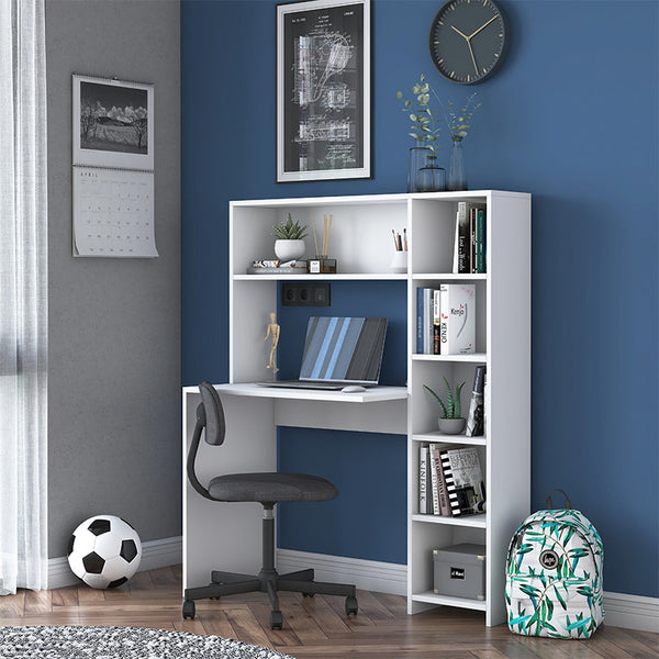 Birou Janson  cu biblioteca, alb, 114x40x142 cm