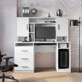 Birou Keldra cu sertare si dulapuri culor, alb, 140x60x142 cm, imagine suplimentara