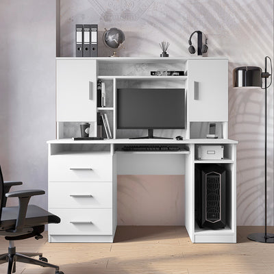 Birou Keldra cu sertare si dulapuri culor, alb, 140x60x142 cm, imagine suplimentara