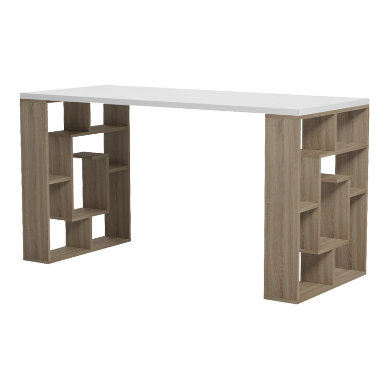 Birou Lovet cu raft, 140x60x75 cm - Sonoma-Alb