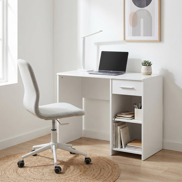 Birou Modern Adore Concept cu Sertar și 2 Rafturi, Alb - Maro - Stejar - Antracit, 90x52x75 cm