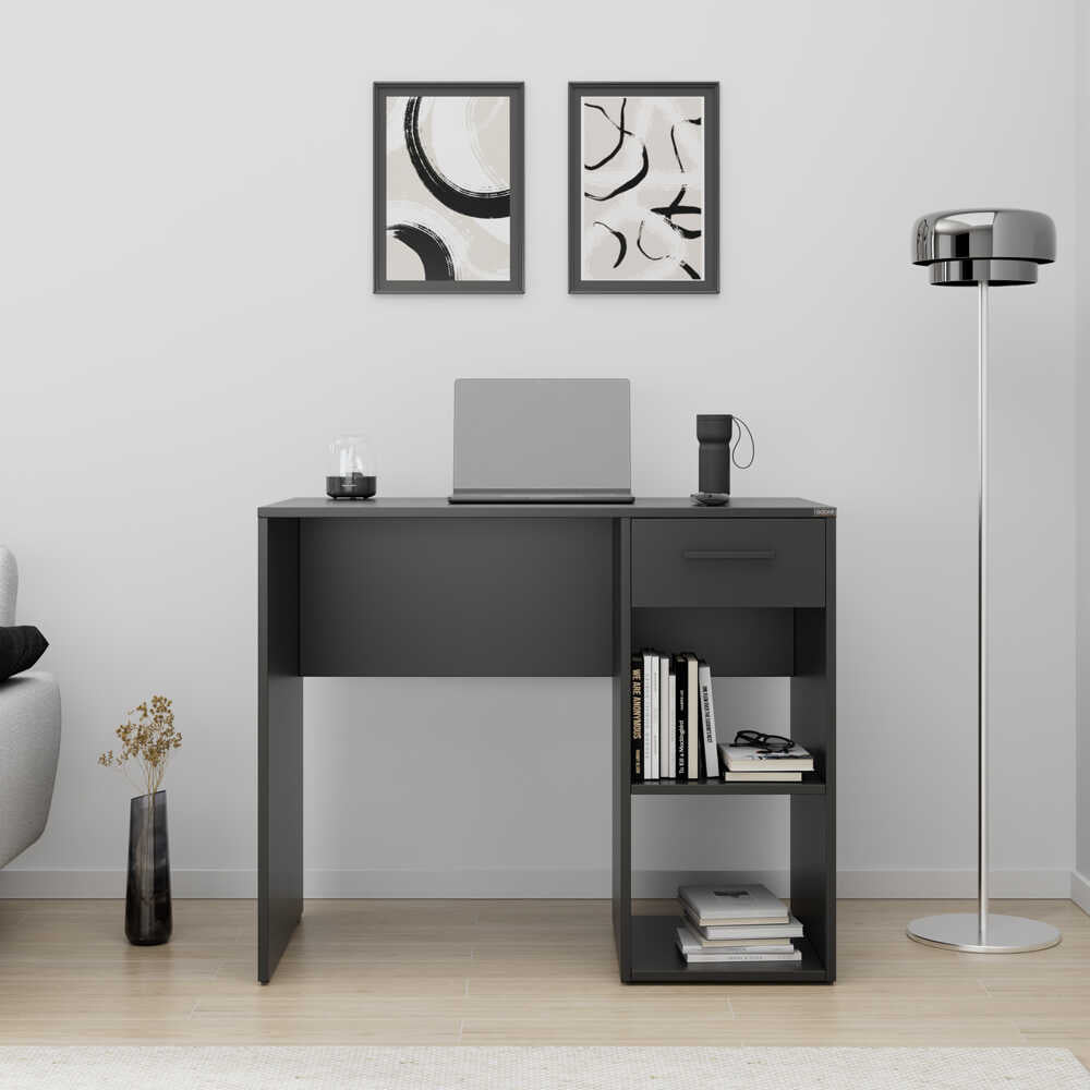 Birou Modern Adore Concept cu Sertar și 2 Rafturi, Alb - Maro - Stejar - Antracit, 90x52x75 cm - Antracit